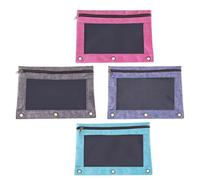 ABOOFAN Zipper Binder Pouch Set 4pcs with 3-Hole-Punched Design Sturdy Oxford Cloth and PVC Material Multipurpose Storage Pockets for Vouchers and Name Cards, for Office and School