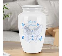 Abooxiu 10 Inches Cremation Urns for Human Ashes Ceramic Keepsake Urn Butterflies Urns for Human Ashes Decorative Urn for Adult Memorial Funeral Ashes Keepsake - As I Sit in Heaven - Up to 200 lbs