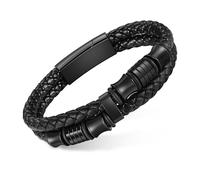 abooxiu Cremation Bracelet for Ashes Urn Bracelets Cremation Jewelry Double-Row Braided Leather Bracelet Memorial Ash Bracelets Ashes Keepsake Bangle Wristband with Stainless Steel Buckle for Men, One