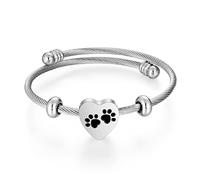 abooxiu Cremation Bracelet for Pet Ashes PawPrint Heart Ashes Bracelet Memorial Urn Bracelet Stainless Steel Ashes Holder Keepsake Urn Jewelry for Cat Dog, 2.5 inches, Stainless Steel, stainless steel