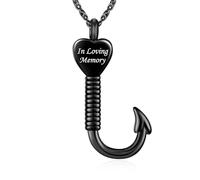 abooxiu Fishing Hook Urn Necklace for Ashes Fish Hook Stainless Steel Cremation Jewelry Memorial Pendant Keepsake for Men, Stainless Steel