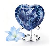 Abooxiu Small Urns for Human Ashes Keepsake, 3.15 Inches Blue Marble Ceramic Heart Urn with Stand, Mini Heart Shaped Cremation Keepsake Urn for Men & Women, Decorative Memorial Urn for Loved Ones