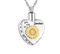 abooxiu Sunflower Urn Necklace for Ashes Heart Memorial Cremation Jewelry for Ashes Stainless Steel Ashes Necklace Keepsake Urn Pendant - you are my sunshine, Stainless Steel, stainless steel