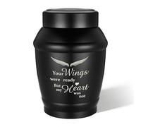 Abooxiu Urns for Human Ashes 5.5 Inches Medium Urns for Ashes Black Angel Wings Cremation Urn Stainless Steel Keepsake Urn Memorial Funeral Decorative Burial Urn for Adult Male Female