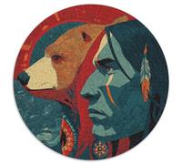 Aboriginal Art, Profile of A Bear And A Man with Long Hair Puzzle 1000pcs (67.5x67.5cm) Erwachsene Puzzle,Home Decor