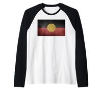 Aboriginal Flag T Shirt Vintage Distressed Retro Look Raglan Baseball Tee