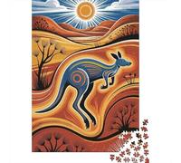 Aboriginal Kangaroo Art 1000 Piece S Sturdy Cardboard Classic Jigsaw Puzzle for Adults Kids Impossible Hard Difficult Challenging Decompression Wall Decor 38x26cm/1000pcs