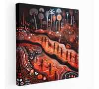 Aboriginal Rock Art Wall Decoration - Aboriginal, Canvas, Rock Art, Vibrant Landscapes, 20" x 20"