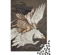 Aboriginal Woman Riding on The Back of A White Eagle Jigsaw Puzzles. 70x50cm/1000pcs Whimsical Challenge Toy for Educational Games Gifts