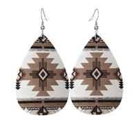 Aborigines Print Leather Earrings Teardrop Costume