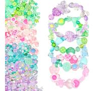 About 200Pcs Acrylic Beads for Bracelet Making, 4 Varieties of Colourful Cute Beads, Kawaii Bracelet Charms, with Flowers, Butterflies, Hearts etc, for DIY Earrings, Necklaces, Key Chains, Jewellery