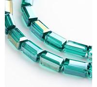 About 50Pcs Faceted Cuboid Transparent Glass Beads Strands, Teal Cube Crystal Loose Beads, AB Color Plated Jewelry Making Charm Bulk for Necklace Bracelet Earring Making, 8x4x4mm, Hole: 1mm
