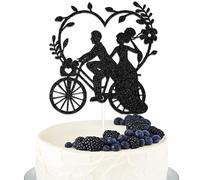 About Damn Time Cake Topper - Wedding Cake Topper - Black Silhouette Bride and Groom Party Decoration Black Glitter