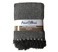 About Home Cotton Rich Herringbone Blanket Throw, Settee Cover (BLACK, 90"x100")