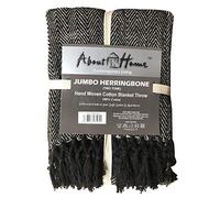 About Home Cotton Rich Herringbone Blanket Throw, Settee Cover (Black/natural, 50"x60")