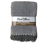 About Home Cotton Rich Herringbone Blanket Throw, Settee Cover (Grey/Nat, 90"x100")
