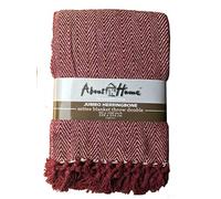 About Home Cotton Rich Herringbone Blanket Throw, Settee Cover (Maroon/Natural, 90"x100")