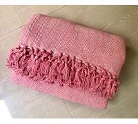 About Home Cotton Rich Herringbone Blanket Throw, Settee Cover (Pink, 102x102 inch, King Size, Extra Jumbo Large)