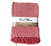 About Home Cotton Rich Herringbone Blanket Throw, Settee Cover (RED/Natural, 90"x100")