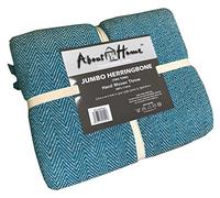 About Home Cotton Rich Herringbone Blanket Throw, Settee Cover (TEAL/Natural, 102"x155")