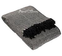 About Home Herringbone Cotton Blanket Throw, Settee Cover (BLACK/natural, 70"x100")