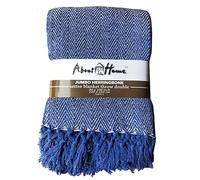 About Home Herringbone Cotton Blanket Throw, Settee Cover (BLUE/natural, 90"x100")