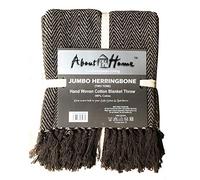 About Home Herringbone Cotton Blanket Throw, Settee Cover (Chocolate/natural, 50"x60")
