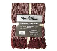 About Home Herringbone Cotton Blanket Throw, Settee Cover (Maroon/Natural, 50"x60")