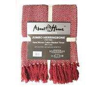 About Home Herringbone Cotton Blanket Throw, Settee Cover (RED/Natural, 50"x60")
