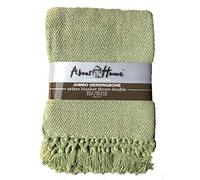 About Home Herringbone Cotton Blanket Throw, Settee Cover (Sage GREEN/Natural, 90"x100")
