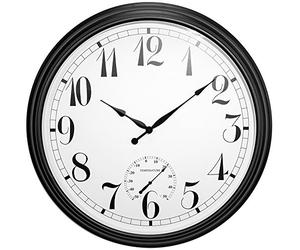 About Time Big Time Outdoor Garden Clock with Thermometer - Black - 90cm (35.4")