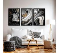 About Wall Art Abstract large wall art | set of 3 Black and Gold wall art prints - A4 8.27 x 11.69 in / 21 x 29.7 cm - Satin Photo paper 280 gsm - Black Frame