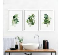 About Wall Art Art for bathroom walls uk | set of 3 Tropical wall prints - A3 11.69 x 16.54 in / 29.7 x 42 cm - White Frame