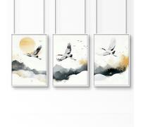 About Wall Art Art For Huge Wall | Set of 3 Asian Inspired Wall art Prints - 20 x 30 in / 50 x 76 cm - Matte Museum Quality Art Paper 290 gsm - White Frame