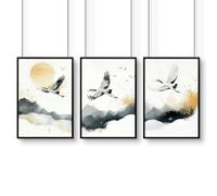 About Wall Art Art For Huge Wall | Set of 3 Asian Inspired Wall art Prints - A4 8.27 x 11.69 in / 21 x 29.7 cm - Satin Photo paper 280 gsm - Black Frame