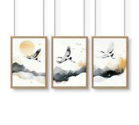 About Wall Art Art For Huge Wall | Set of 3 Asian Inspired Wall art Prints - A4 8.27 x 11.69 in / 21 x 29.7 cm - Satin Photo paper 280 gsm - Oak Frame