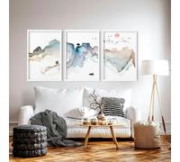 About Wall Art Art prints set of 3 | Japanese Sunset art prints - 20 x 30 in / 50 x 76 cm - Satin Photo paper 280 gsm - Black Frame