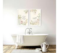 About Wall Art Bathroom art prints | Set of 2 Pink blooms wall art - A4 8.27 x 11.69 in / 21 x 29.7 cm - White Frame