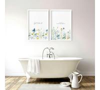 About Wall Art Bathroom Decor Small | Set of 2 wall art prints - 20 x 30 in / 50 x 76 cm - Matte museum Quality Art Paper 290 gsm - Oak Frame