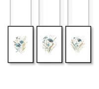 About Wall Art Bathroom Wall Art Blue | Set of 3 Botanical Wall art Prints - A3 11.69 x 16.54 in / 29.7 x 42 cm - Satin Photo paper 280 gsm - Black Frame