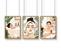 About Wall Art Bathroom Wall Decor Framed | Set of 3 Boho Women Wall art Prints - 20 x 30 in / 50 x 76 cm - Satin Photo paper 280 gsm - Oak Frame