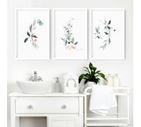 About Wall Art Bathroom wall decor UK | Set of 3 Botanical art prints - 20 x 30 in / 50 x 76 cm - Matte museum Quality Art Paper 290 gsm - White Frame