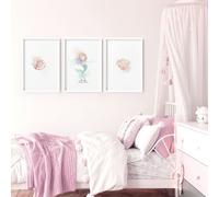 About Wall Art Bedroom Mermaid Decorations | Set of 3 wall art prints - A4 8.27 x 11.69 in / 21 x 29.7 cm - Oak Frame