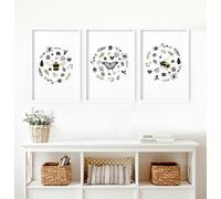 About Wall Art Bee wall hanging | Set of 3 pictures for entryway - A3 11.69 x 16.54 in / 29.7 x 42 cm - Black Frame