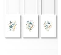 About Wall Art Blue Color Wall Art | Set of 3 Botanical Wall art Prints - A2 16.54 x 23.39 in / 42 x 59.4 cm - Satin Photo paper 280 gsm - White Frame