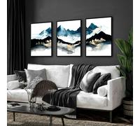 About Wall Art Blue Living Room Wall Art | Set of 3 wall art prints - 20 x 30 in / 50 x 76 cm - Polyester Canvas 260 gsm - Canvas wrapped