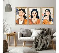 About Wall Art Boho Wall Art Decor | Set of 3 Boho Women Wall art Prints - 20 x 30 in / 50 x 76 cm - Matte museum Quality Art Paper 290 gsm - Oak Frame