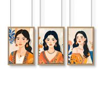 About Wall Art Boho Wall Art Decor | Set of 3 Boho Women Wall art Prints - A3 11.69 x 16.54 in / 29.7 x 42 cm - Satin Photo paper 280 gsm - Oak Frame