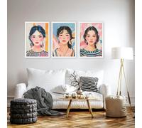 About Wall Art Boho Wall Art | Set of 3 Boho Women Wall art Prints - 20 x 30 in / 50 x 76 cm - Matte Museum Quality Art Paper 290 gsm - Black Frame