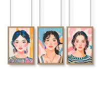 About Wall Art Boho Wall Art | Set of 3 Boho Women Wall art Prints - A3 11.69 x 16.54 in / 29.7 x 42 cm - Satin Photo paper 280 gsm - Oak Frame